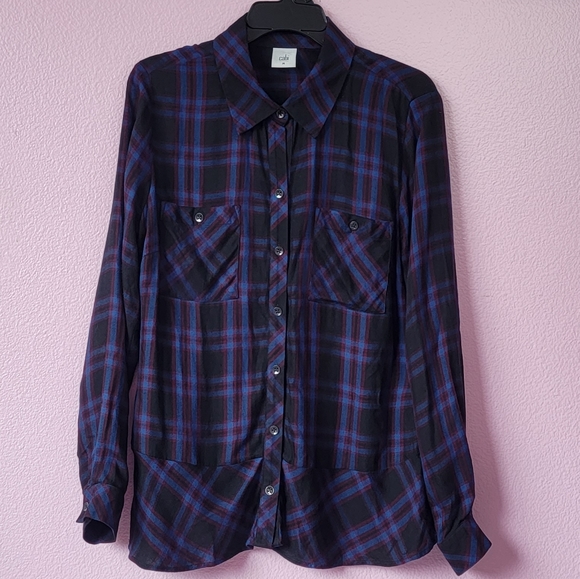 CABI Moody Plaid Button Up Flowy Peplum Tunic Shirt/M. - Picture 2 of 12